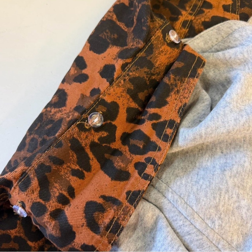 Leopard Print Hoodie Shacket Jacket Women’s Large Boho Baddie Moto Grunge Brown - Picture 6 of 8